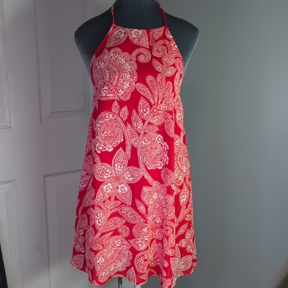 Show Me Your MuMu Katy Orange-Red Print Halter Dress Size S - Picture 2 of 12